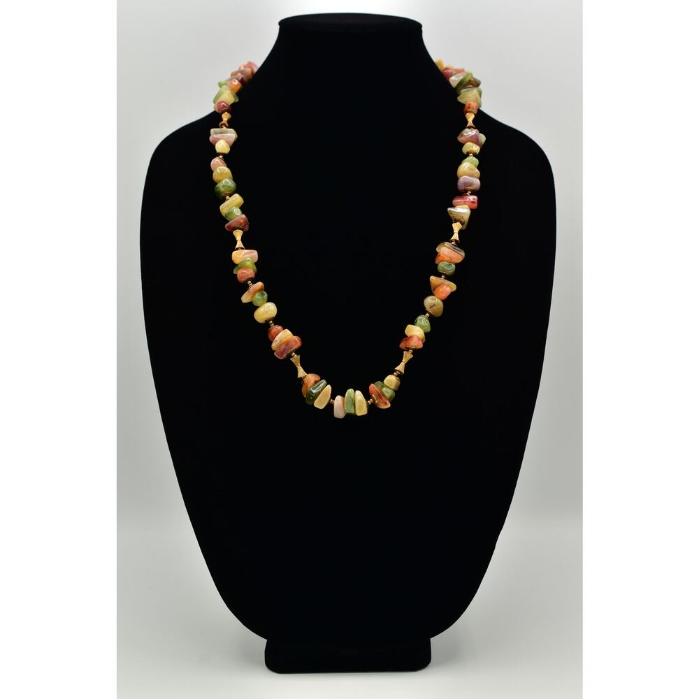 Miriam Haskell Lucite Stone Beaded Necklace Gold Green Orange Signed 1950s BinBN
